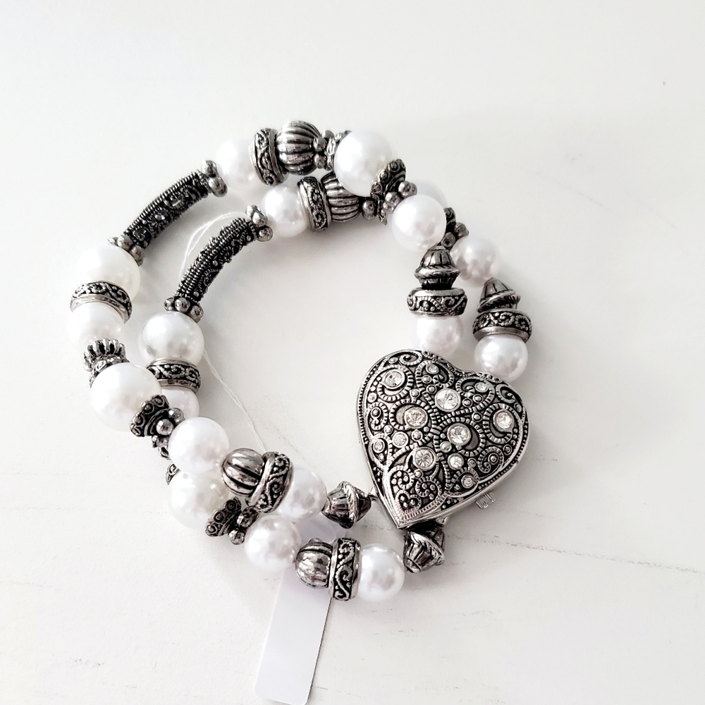 Colleen Lopez Heart and Pearl Silverplated Watch